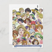 ヴィンテージレトロ女性女性の顔イラストレーション ポストカード (正面/裏面)