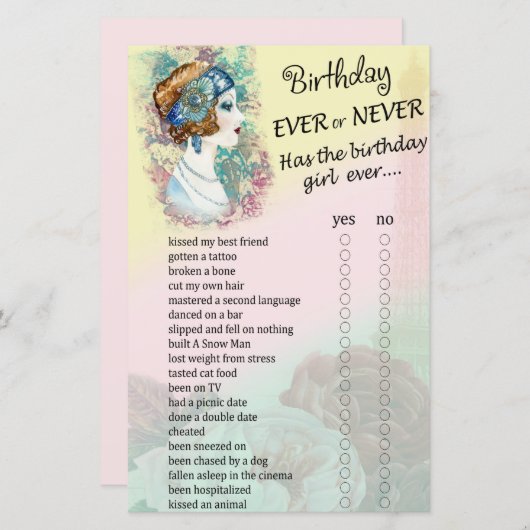 ヴィンテージレトロ女性誕生日がゲームを繰り返すか行わない (正面/裏面)