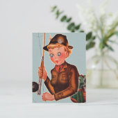 ヴィンテージレトロ女性飛んでいる魚釣り女性 ポストカード (スタンド正面)