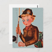 ヴィンテージレトロ女性飛んでいる魚釣り女性 ポストカード (正面/裏面)