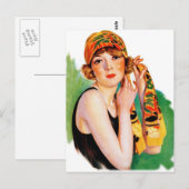 ヴィンテージレトロ女性20sデコフラッパーガールピンアップ ポストカード (正面/裏面)