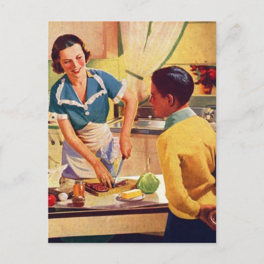 ヴィンテージレトロ女性40sドーナツ詐欺ランチママ ポストカード (正面)