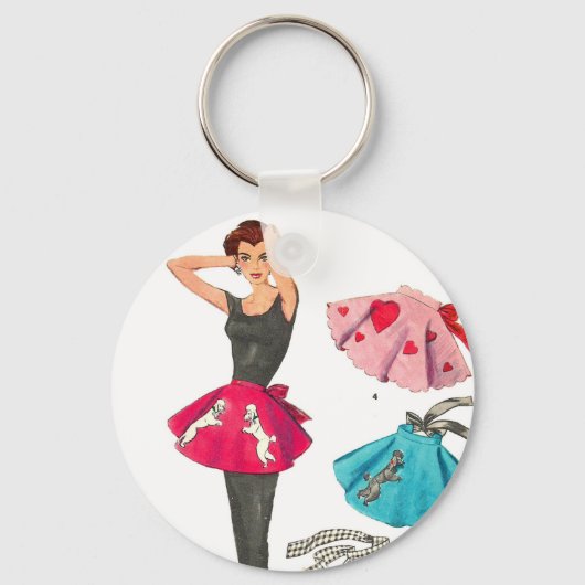ヴィンテージレトロ女性50sファッションプードルスカートエプロン キーホルダー (正面)
