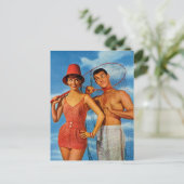 ヴィンテージレトロ女性60年代のデートすることがUm'Girlをキャッチ ポストカード (スタンド正面)