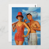 ヴィンテージレトロ女性60年代のデートすることがUm'Girlをキャッチ ポストカード (正面/裏面)