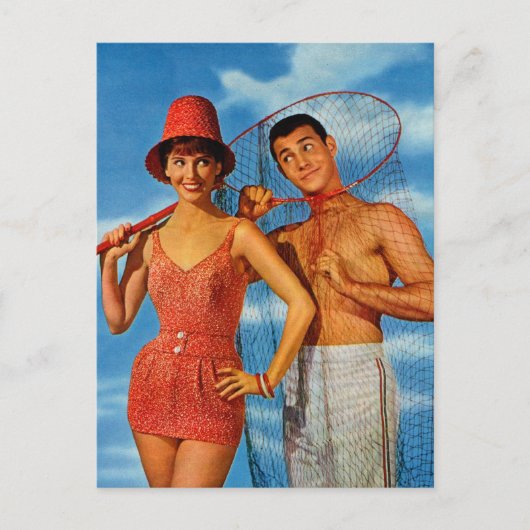 ヴィンテージレトロ女性60年代のデートすることがUm'Girlをキャッチ ポストカード (正面)