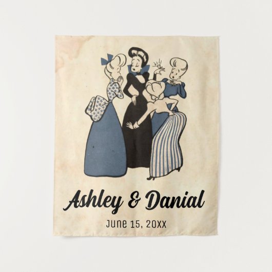 ヴィンテージレトロ婚約リングや輪50おもしろいs結婚 タペストリー (正面)