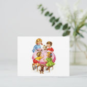 ヴィンテージレトロ子どもの誕生日パーティー犬の子猫 インビテーションポストカード (スタンド正面)