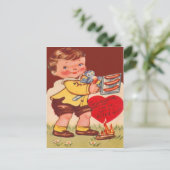 ヴィンテージレトロ子ローストホットドッグバレンタイン シーズンポストカード (スタンド正面)