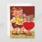 ヴィンテージレトロ子ローストホットドッグバレンタイン シーズンポストカード (正面/裏面)