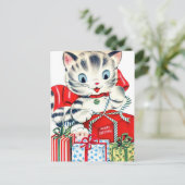 ヴィンテージレトロ子猫ホリデーカード ポストカード (スタンド正面)