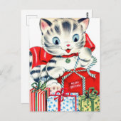 ヴィンテージレトロ子猫ホリデーカード ポストカード (正面/裏面)
