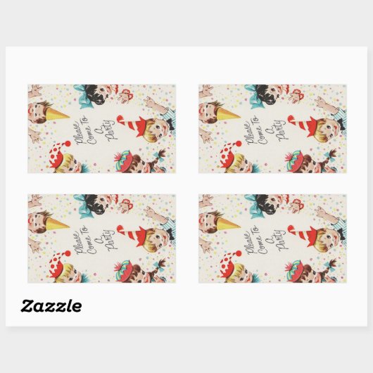 ヴィンテージレトロ子誕生日招待状 長方形シール (シート)