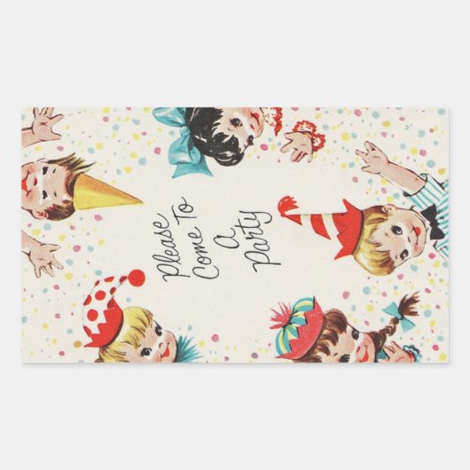 ヴィンテージレトロ子誕生日招待状 長方形シール (正面)