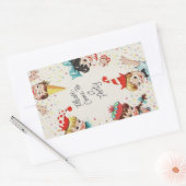 ヴィンテージレトロ子誕生日招待状 長方形シール (封筒)