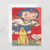 ヴィンテージレトロ宇宙ガールバレンタインカード シーズンポストカード (正面/裏面)
