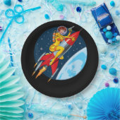 ヴィンテージレトロ宇宙Sci-Fi女性宇宙飛行士 ペーパープレート (パーティー)