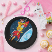 ヴィンテージレトロ宇宙Sci-Fi女性宇宙飛行士 ペーパープレート (パーティー)