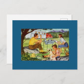 ヴィンテージレトロ家族のキャンプ旅行のトレーラーのPC シーズンポストカード (正面/裏面)