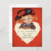 ヴィンテージレトロ小さな女の子バレンタインカード シーズンポストカード (正面/裏面)
