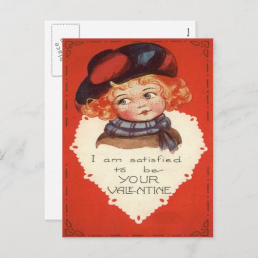 ヴィンテージレトロ小さな女の子バレンタインカード シーズンポストカード (正面/裏面)