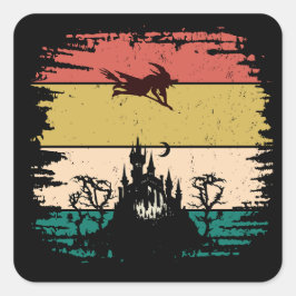 ヴィンテージレトロ幽霊のよく出るハウスハロウィーン スクエアシール