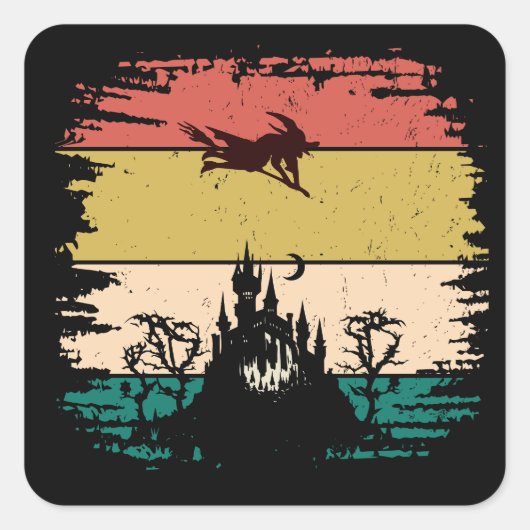 ヴィンテージレトロ幽霊のよく出るハウスハロウィーン スクエアシール (正面)