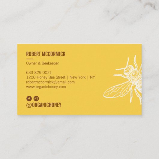 ヴィンテージレトロ手作りブラウンイエローハチミツバメのロゴ 名刺 (裏面)