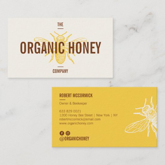 ヴィンテージレトロ手作りブラウンイエローハチミツバメのロゴ 名刺 (正面/裏面)