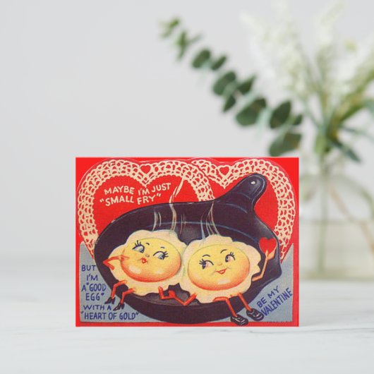 ヴィンテージレトロ揚げ卵バレンタイン シーズンポストカード (スタンド正面)
