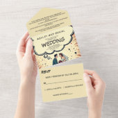 ヴィンテージレトロ新婦アーポップ・アートのト漫画結婚ズ オールインワン招待状 (貼ってはがせる)