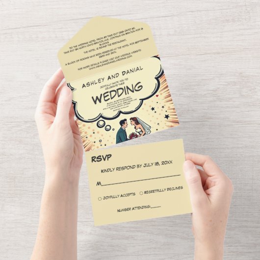 ヴィンテージレトロ新婦アーポップ・アートのト漫画結婚ズ オールインワン招待状 (貼ってはがせる)