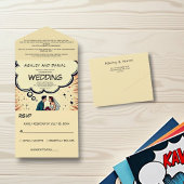 ヴィンテージレトロ新婦アーポップ・アートのト漫画結婚ズ オールインワン招待状