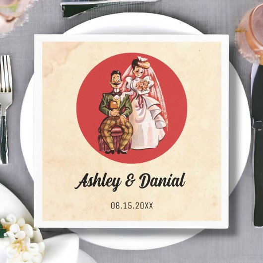 ヴィンテージレトロ新婦素朴クラシックの結婚 スタンダードカクテルナプキン