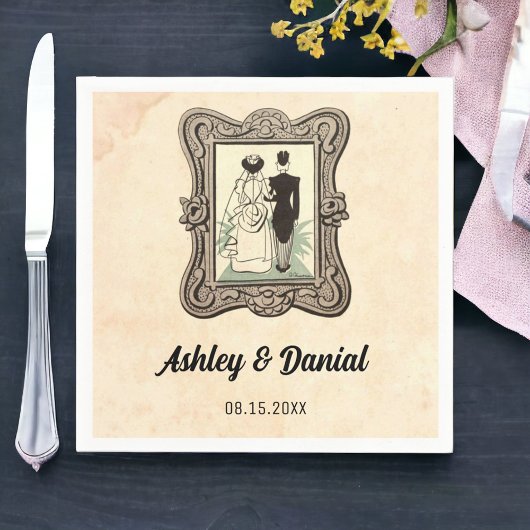 ヴィンテージレトロ新婦素朴50s漫画結婚ズ スタンダードカクテルナプキン