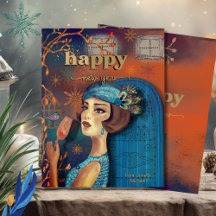 ヴィンテージレトロ新年オレンジブルー