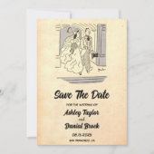 ヴィンテージレトロ新郎新婦の結婚式の日付を保存 招待状 (正面)