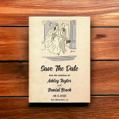 ヴィンテージレトロ新郎新婦の結婚式の日付を保存 招待状