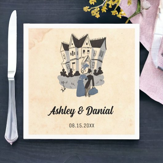ヴィンテージレトロ新郎新婦オールド漫画素朴ズ結婚 スタンダードカクテルナプキン