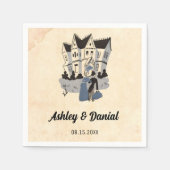 ヴィンテージレトロ新郎新婦オールド漫画素朴ズ結婚 スタンダードカクテルナプキン (正面)