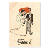 ヴィンテージレトロ新郎新婦オールド漫画素朴ズ結婚 テーブルナンバー (正面)