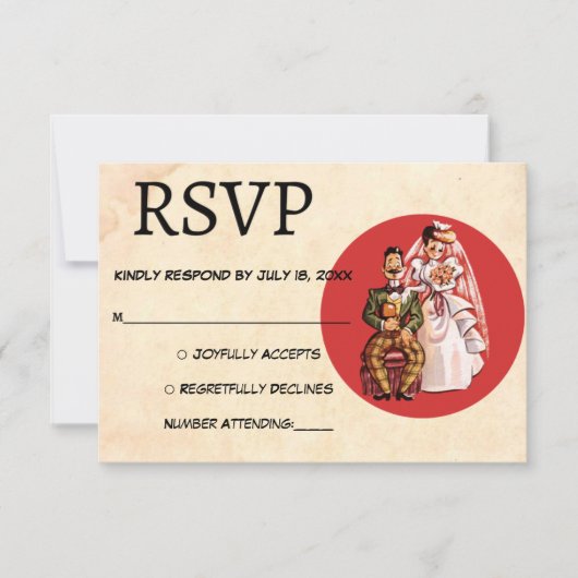 ヴィンテージレトロ新郎新婦ロマンクラシックティック結婚ズ 出欠カード (正面)