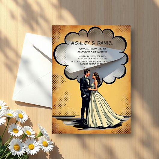 ヴィンテージレトロ新郎新婦漫画ブック結婚ズ アクリル招待状