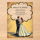 ヴィンテージレトロ新郎新婦漫画ブック結婚ズ アクリル招待状 (正面)