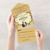 ヴィンテージレトロ新郎新婦漫画ブック結婚ズ オールインワン招待状 (貼ってはがせる)