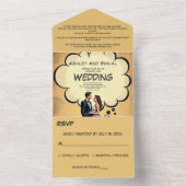 ヴィンテージレトロ新郎新婦漫画ブック結婚ズ オールインワン招待状 (内側)