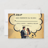 ヴィンテージレトロ新郎新婦漫画ブック結婚ズ 出欠カード (正面)