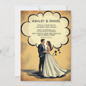 ヴィンテージレトロ新郎新婦漫画ブック結婚ズ 招待状 (正面)