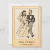 ヴィンテージレトロ新郎新婦50年代漫画結婚 招待状 (正面)