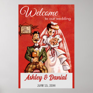 ヴィンテージレトロ新郎新婦50年代素朴結婚の ポスター